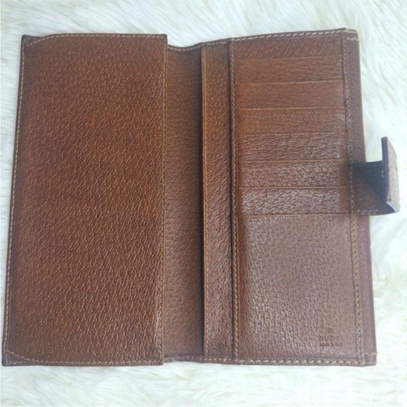 GUCCI Leather Long Continental Wallet, GG Canvas Bambo Interlocking Turnlock EUC - Picture 4 of 15